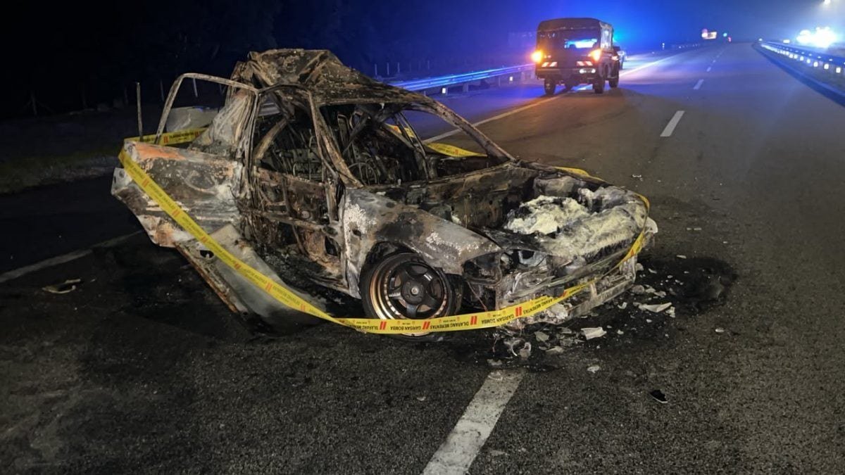 南北大道深夜惨祸！故障汽车停紧急车道未亮灯，遭拖格罗里猛撞起火酿1死1伤